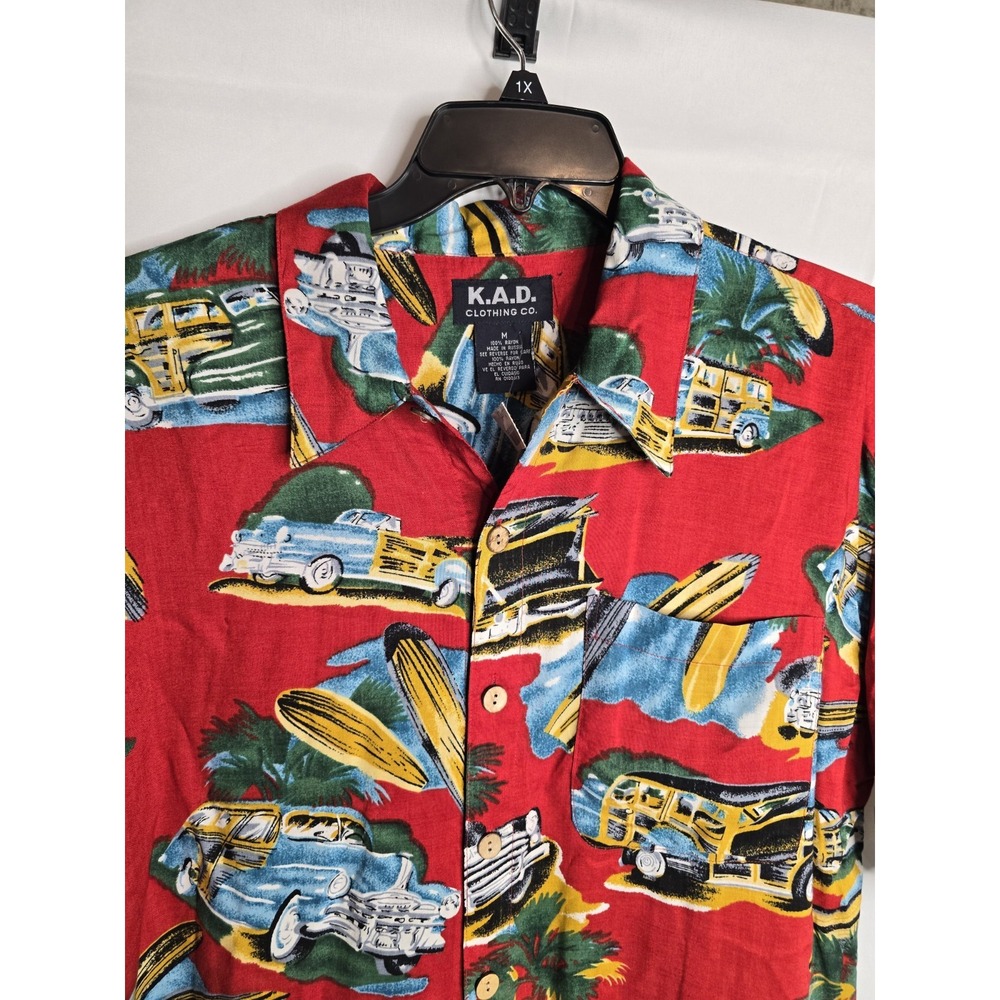 New K.A.D. Hawaiian Shirt Mens Medium Antique Cars‎ Red NWT
